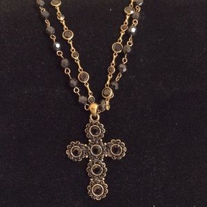 Black and gold cross necklace
